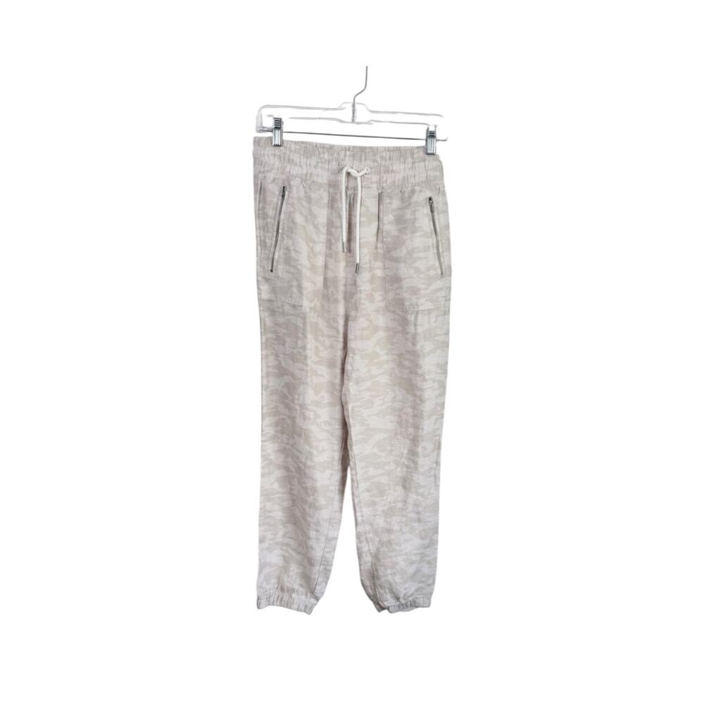 Athleta Cabo Tide Linen Jogger Pull On Pants Camo Print Neutral Drawstring 8